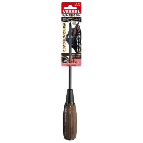 پیچ گوشتی ضد لغزش و چکش خور چهار پهلو سری وود کمپو از برند VESSEL (Ph 2 x 150)