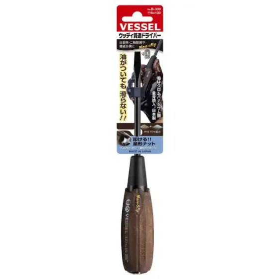 پیچ گوشتی ضد لغزش و چکش خور تخت سری وود کمپو از برند VESSEL (6 x 100 میلیمتر)